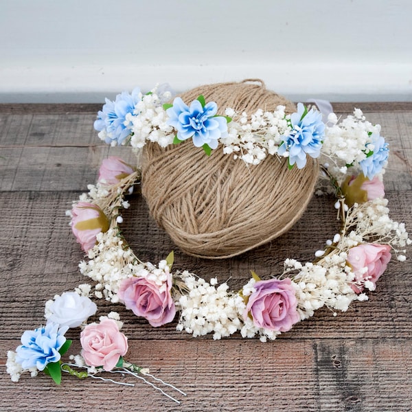 Bridal Dried Flower Crown – Gypsophila Hair Accessory, Boho Wedding Headpiece