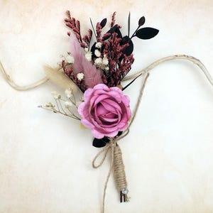 Dusky Pink Rose Boutonniere: Dried Eucalyptus Wedding Corsage, Groom & Groomsmen Buttonhole