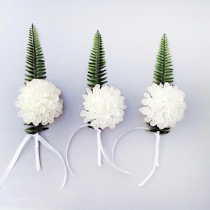 White Hydrangea Fern Boutonniere: Faux Wedding Corsage