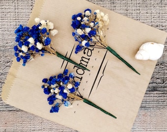 Gypsophila Hair Pins Set of 3 | White & Royal Blue Baby’s Breath Hair Accessories | Wedding Hair for Bride, Bridesmaid, Flower Girl