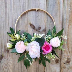 Pink Rose Flower Girl Hoop: Boho Wedding Floral Ring, Alternative Wedding flowers