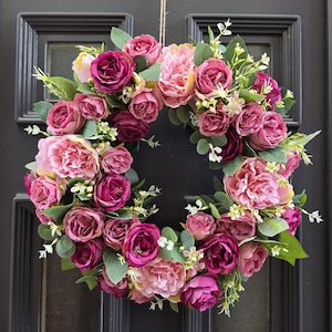 Summer Front Door Wreath - Pink & Purple Peony Wreath, Cottagecore Door Decor, Floral Home Accent, Gift for Her