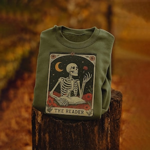 Vintage The Reader Tarot Card Shirt, Skeleton Reading Shirt, Unisex Tarot Card Shirt, Book Lover Gift, Bookish Gift, Tarot Lover Gift Shirt
