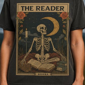 Vintage The Reader Tarot Card Shirt, Skeleton Reading Shirt, Unisex Tarot Card Shirt, Book Lover Gift, Bookish Gift, Tarot Lover Gift Shirt