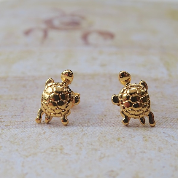 24k Gold Turtle Studs Unique Earrings Gift for Her Tiny Turtle Earrings Women's Jewelry Statement Earrings Gold Turtle Studs Wulfgirl Etsy
