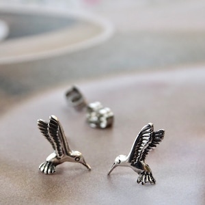 Tiny Sterling Silver Bird Studs Gift for Her Minimalist Earrings Well Hand Crafted Studs Mother&#39;s Day Gift
