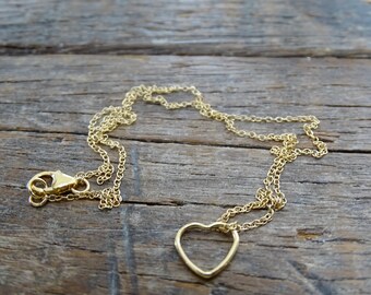 Gold Heart Necklace, Delicate Open Heart Pendant, Minimalist Jewelry