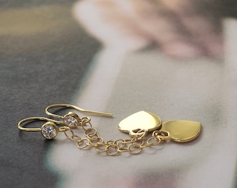 24k Gold Vermeil Dangle Earrings Heart Charm Earrings Gift Wrapped for Her 14k Gold Filled Chain Handmade Minimalist Earrings Wulfgirl Etsy