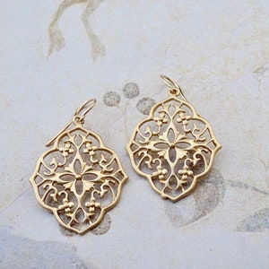 14k Solid Gold French Ear Wire Option Moroccan Style Earrings Gold Filigree Earrings Gift for Her Women's Gift Etsy Wulfgirl Handmade