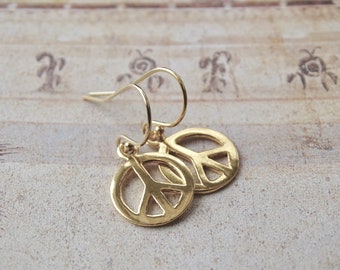 SALE Peace Charm Earrings Gift for Her 14k Gold Filled Earrings Handmade Peace Earrings Women's Jewelry 24k Gold Vermeil Wulfgirl Etsy