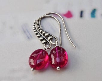 Handmade Ruby Drop Earrings, Wrapped Sterling Silver, One of a Kind