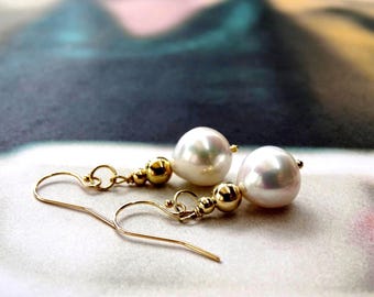 Handmade Baroque Pearl Earrings, 14k Gold Filled, Bridal, Wedding