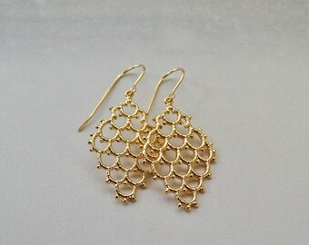 Filigree Earrings Gold Charm Earrings Gold Dangle Earrings