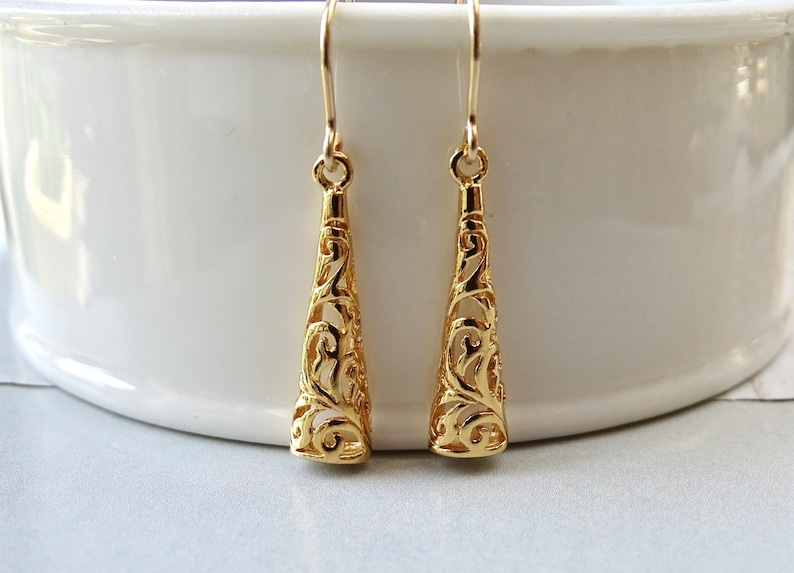 24K Gold Filigree Earrings Solid Gold Ear Wires Gold Charm Etsy