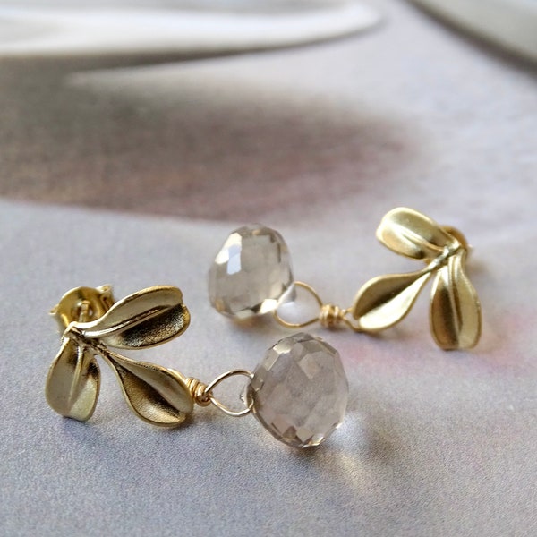 SALE Drop Gemstone Earrings Gold Leaf Topaz Studs Women's Minimalist Earrings Unique Jewelry Wulfgirl Etsy Topaz  Earrings Genuine Stones