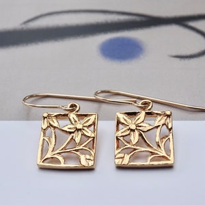 14k Solid Gold Ear Wire Option Filigree Earrings Handmade Jewelry Wulfgirl Dangle Gold Earrings Gift Wrapped Spring Earrings Gift Wrapped