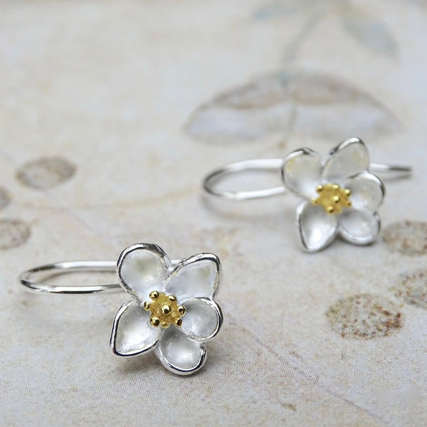 Sterling Silver Dangle Earrings Flower Earrings Unique Orchid Flower Earrings Sterling Four Petal Girls Floral