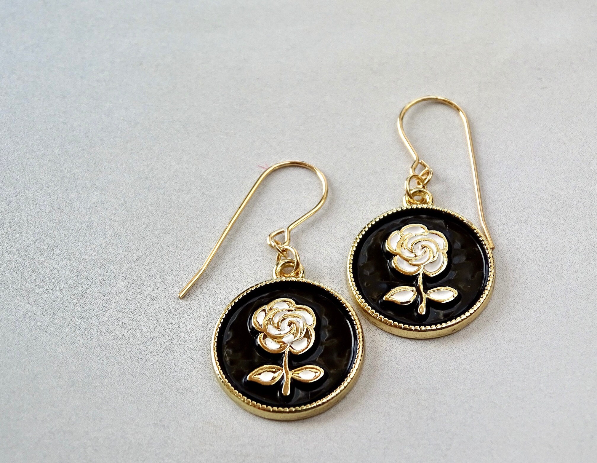 Beautiful Delicate Enameled Rose Charm Earrings Gift for Girlfriend Women's Dangle Earrings 14k Gold Filled Gift for Her Wulfgirl Etsy