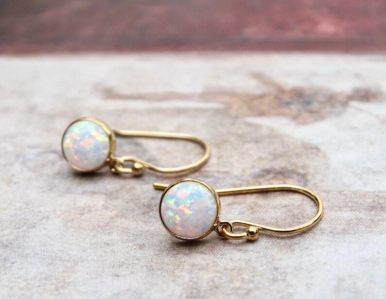 14k Opal Earrings Genuine Ethiopian Opal Stones 14k Solid Gold French Ear Wires Gift for Her Women/'s Opal Charm Earrings Gift Wrapped