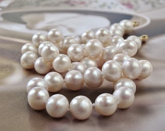 25 Inch Creamy White Akoya Pearl Necklace String of Pearls Wulfgirl Jewelry Gift Wrapped Women's Pearl Necklace Gift for Girlfriend