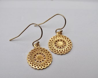 24k Gold Vermeil Filigree Dangle Charm Earrings Gift for Her Cloud Charm Earrings Gift for Her Minimalist Everyday Jewelry Wulfgirl Etsy