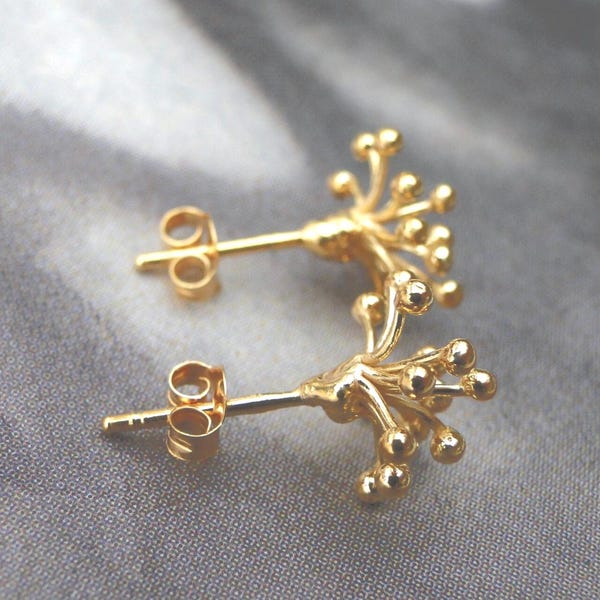24k Gold Vermeil Flower Stud Earrings, Handmade Boho Chic Jewelry