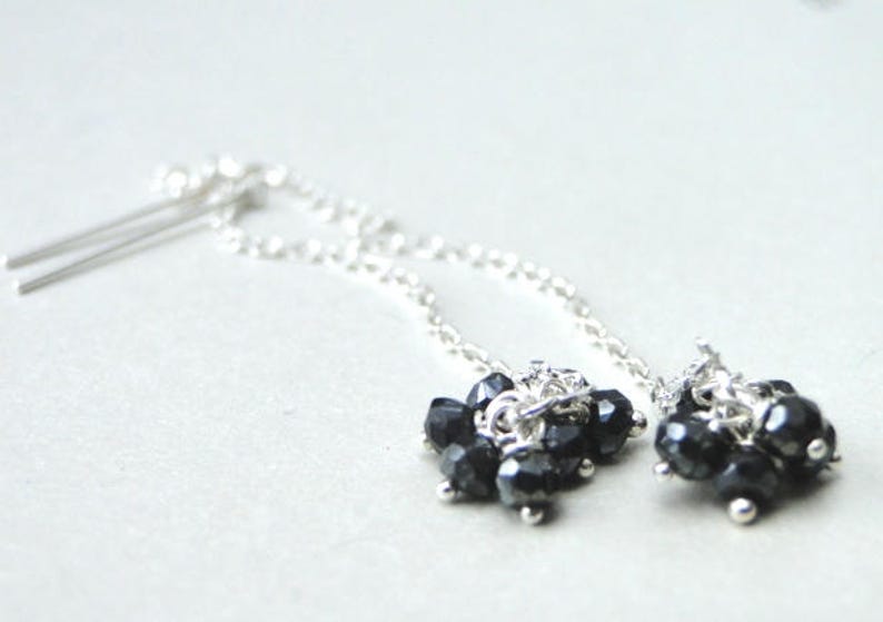 AAA Black Spinel Cluster Earrings Black Spinel Gemstone Earrings Dangle Earrings Drop Earrings Wedding Earrings Accessories