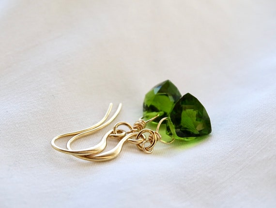 14k Solid Gold Peridot Earrings Gift for Her Green Gemstone | Etsy