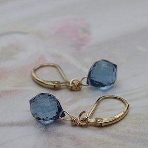 14k Gold Filled Jewelry Ocean Blue Faceted Quartz Women&#39;s Gift Wrapped Handmade Minimalist Earrings Gift for Her Everyday Classic Jewelry