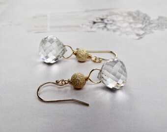 Gorgeous Clear Quartz Earrings 14k Solid Gold Ear Wire Option Gold Earrings Unique Handmade Jewelry Wulfgirl Etsy Gift Wrapped