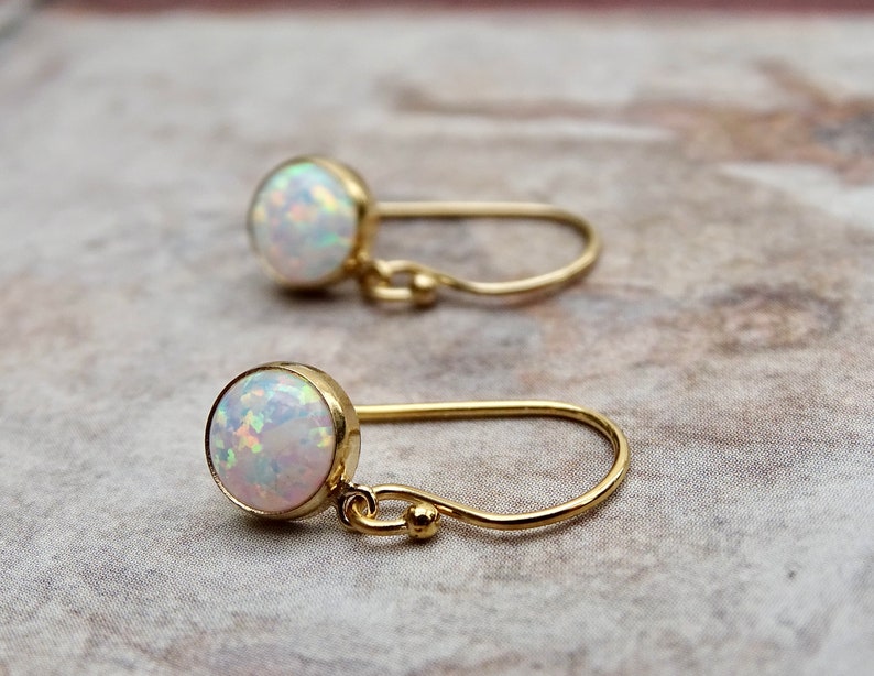 14k Opal Earrings Genuine Ethiopian Opal Stones 14k Solid Gold French Ear Wires Gift for Her Women/'s Opal Charm Earrings Gift Wrapped