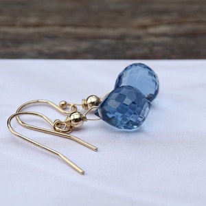 14k Solid Gold Ear Wire Option London Blue Quartz Natural Stones Women's Gemstone Drop Earrings Gift Wrapped Wulfgirl Etsy Holiday Gift