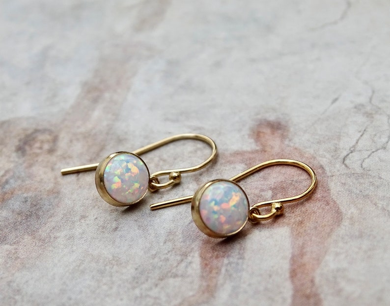14k Opal Earrings Genuine Ethiopian Opal Stones 14k Solid Gold French Ear Wires Gift for Her Women/'s Opal Charm Earrings Gift Wrapped