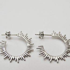 Spiked Hoop Earrings Silver Rhodium Gift for Her Holiday Earrings Jewelry Women&#39;s Men&#39;s Earrings Gift Wrapped Free Medium Sized Trending