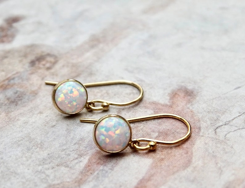 14k Opal Earrings Genuine Ethiopian Opal Stones 14k Solid Gold French Ear Wires Gift for Her Women/'s Opal Charm Earrings Gift Wrapped