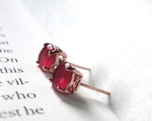 Earrings Ruby Studs 18k Rose Gold Ruby Studs Earrings Ruby Studs Bestseller Wulfgirl Filigree Gift for Her Setting Rubies