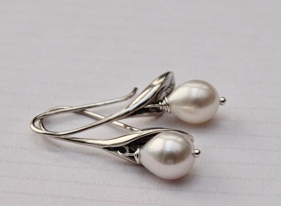 Earrings Pearl Dangle Earrings Pearl Earrings Calla Lily | Etsy
