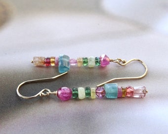 Tourmaline Dangle Earrings 14k Solid Gold Ear Wire Option Women's Gemstone Earrings Gift for Her Handmade Wulfgirl Etsy One of a Kind