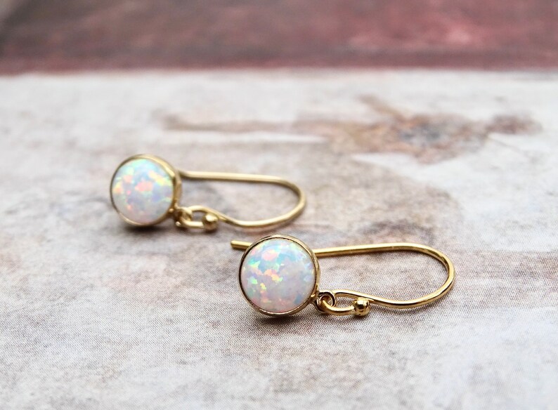 14k Opal Earrings Genuine Ethiopian Opal Stones 14k Solid Gold French Ear Wires Gift for Her Women/'s Opal Charm Earrings Gift Wrapped