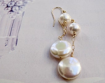 Genuine Creamy White Pearls 14k Solid Gold Ear Wire Option Gift for Her Women's New Obsession Women's Pearls Gift Dangle Earrings Wulfgirl
