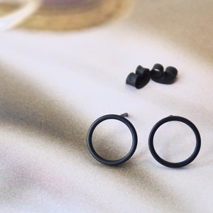 SALE Unique Black Studs Gift for Him Black Matte Studs Men Everyday BohoEarrings Black Circle Earrings Minimalist Studs Lightweight Boho