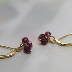 Three Stone Garnet Earrings 14k Gold Filled Lever Back Ear Wires Wulfgirl Etsy Red Garnet Natural Stones Handmade Jewelry Small Earrings