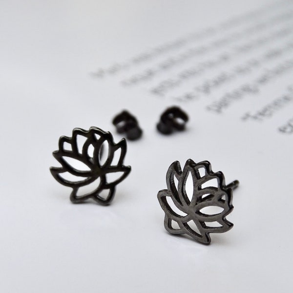 SALE Sterling Silver Lotus Leaf Studs Black Studs Women's Handmade Jewelry Gift for Her Jewelry Fabulous Lotus Leaf Earrings