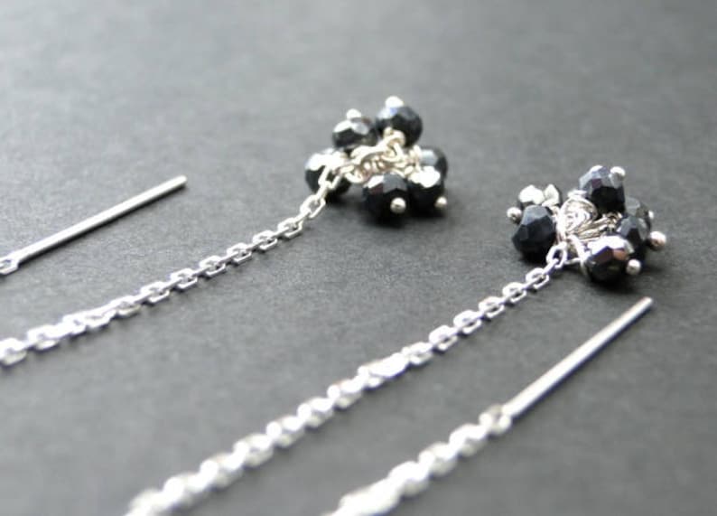 AAA Black Spinel Cluster Earrings Black Spinel Gemstone Earrings Dangle Earrings Drop Earrings Wedding Earrings Accessories