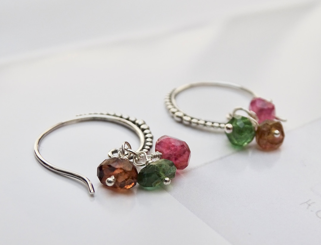 Boucles D'oreilles Puces En Tourmaline Rouge Monture Argent Sterling - Occasion
