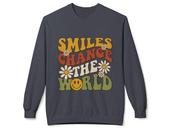 Smiles Change the World Sweatshirt | Retro Daisy Smile Graphic