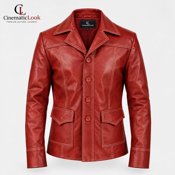 Brad Pitt Fight Club Tyler Durden FC Red Leather Jacket for Men - Etsy