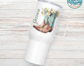 Personalized Cowgirl Boots Tumbler: Birth Flower Design, Custom Name