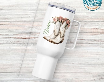 Personalized Cowgirl Boots Tumbler: Birth Flower Design, Custom Name