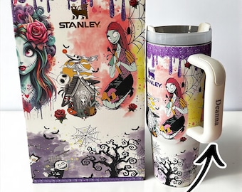 Jack and Sally Glow-in-the-dark Cup Tumble, Nightmare before Christmas Halloween Tumbler 40oz, Personalised with Name, Customised Gift her
